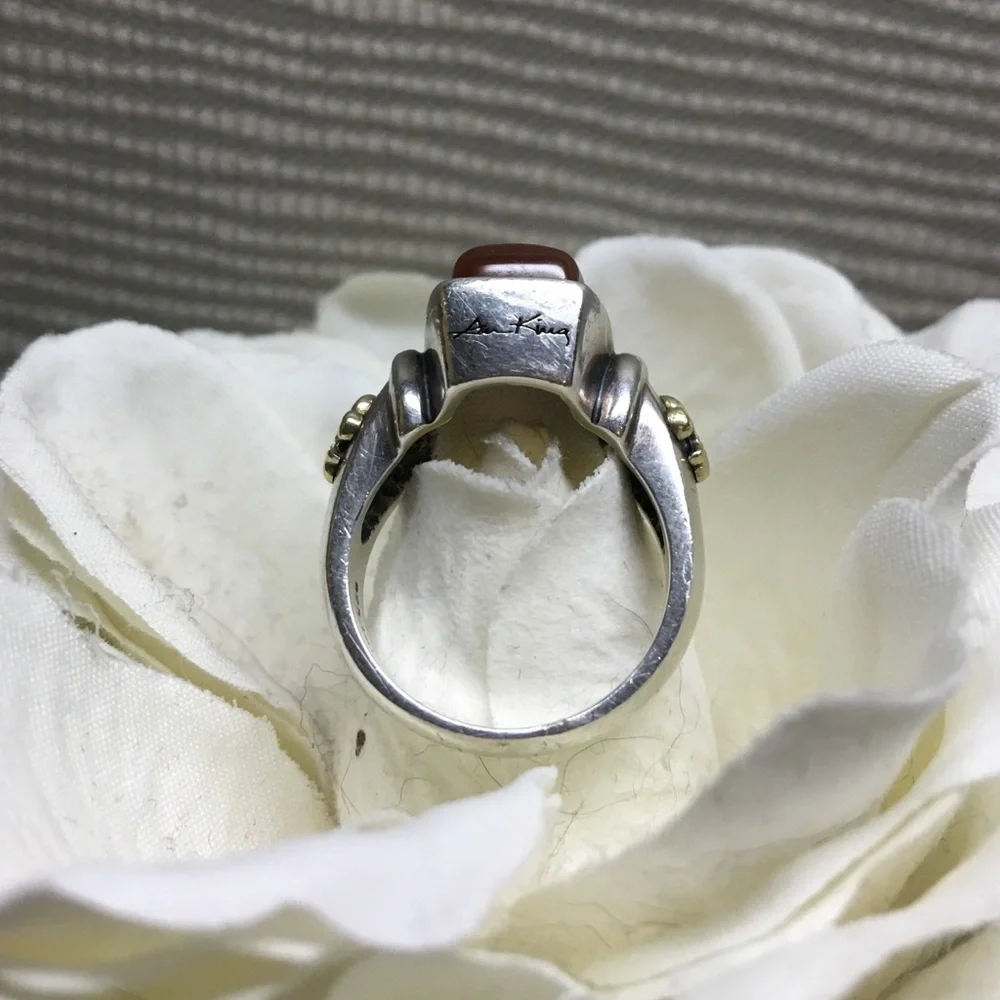 Ann King Sterling Silver Ring Carnelian 14K & .925 Fleur de Lis - Picture 2 of 4